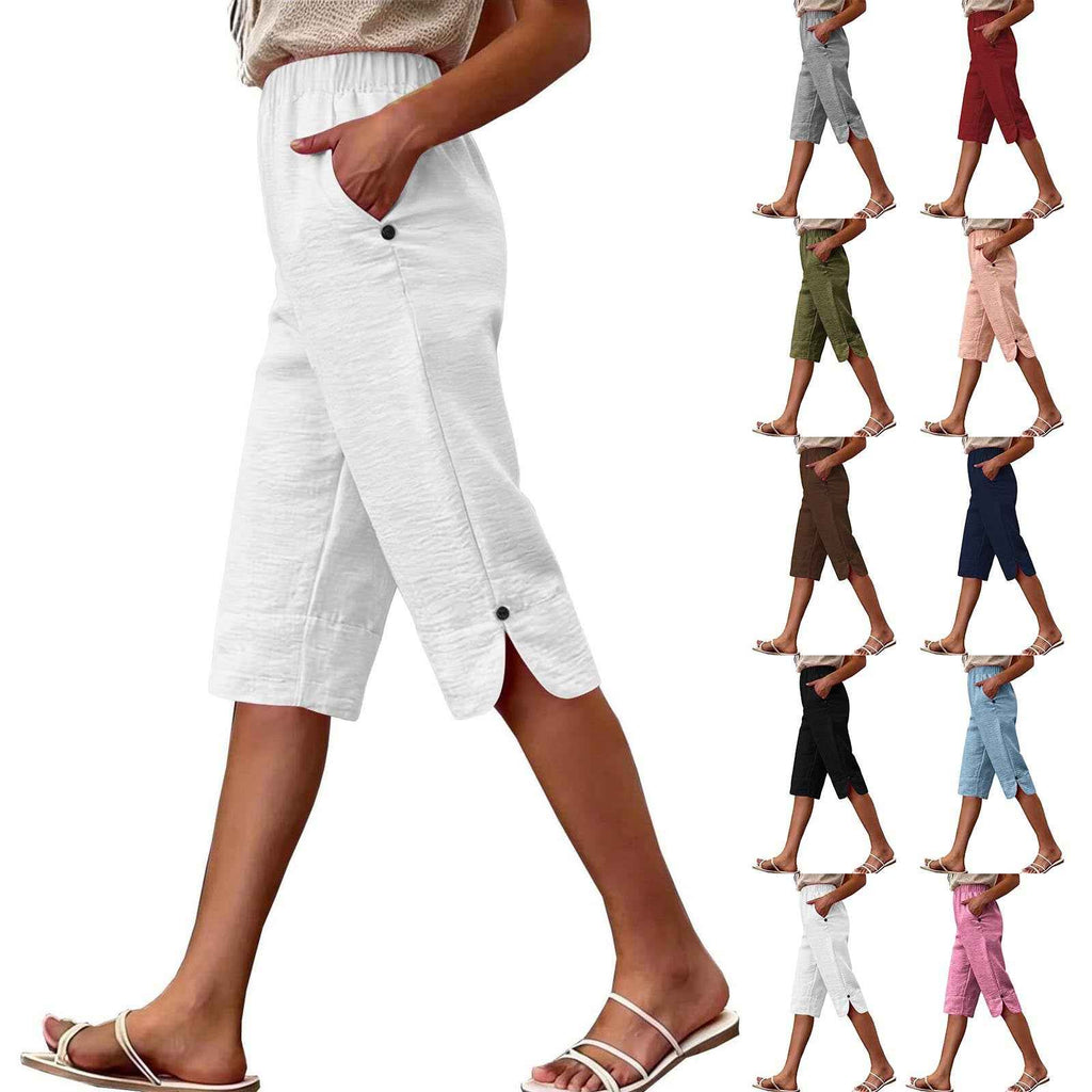 High-Waist Cotton-Linen Cropped Straight-Leg Pants — 10 Colours