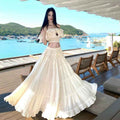 Women's French Off-Shoulder Top & Flared Skirt Set