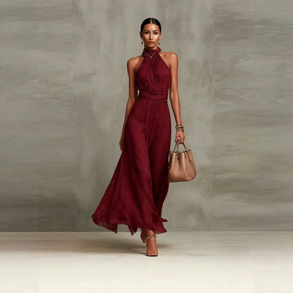 Resort-style Waist-cinching Figure-flattering Pleated Dress