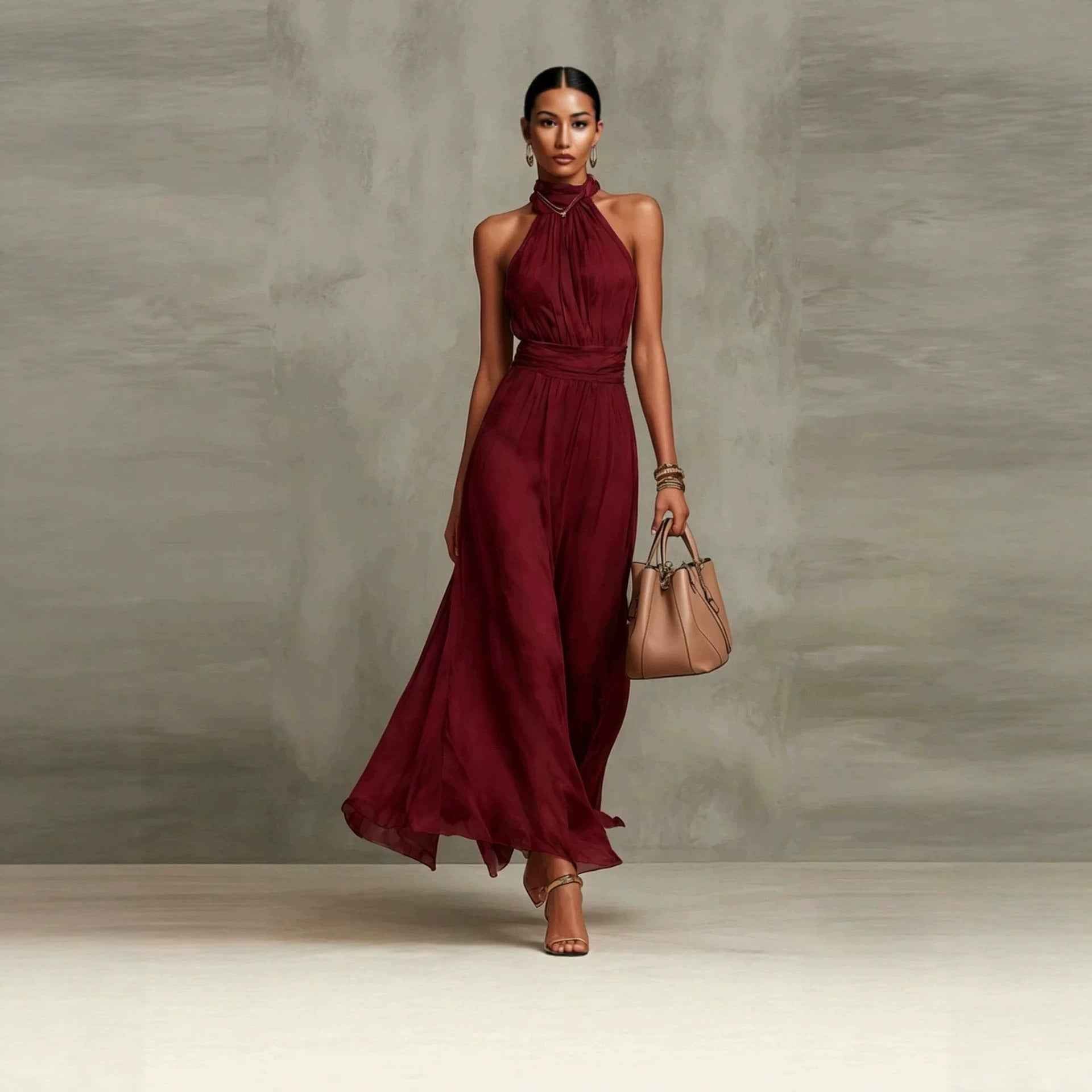 Resort-style Waist-cinching Figure-flattering Pleated Dress