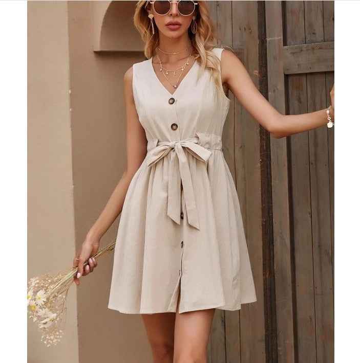 Women's High-Waist A-Line Tank Mini Dress with Tie Neck — 2 Colours, M–2XL