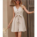 Women's High-Waist A-Line Tank Mini Dress with Tie Neck — 2 Colours, M–2XL