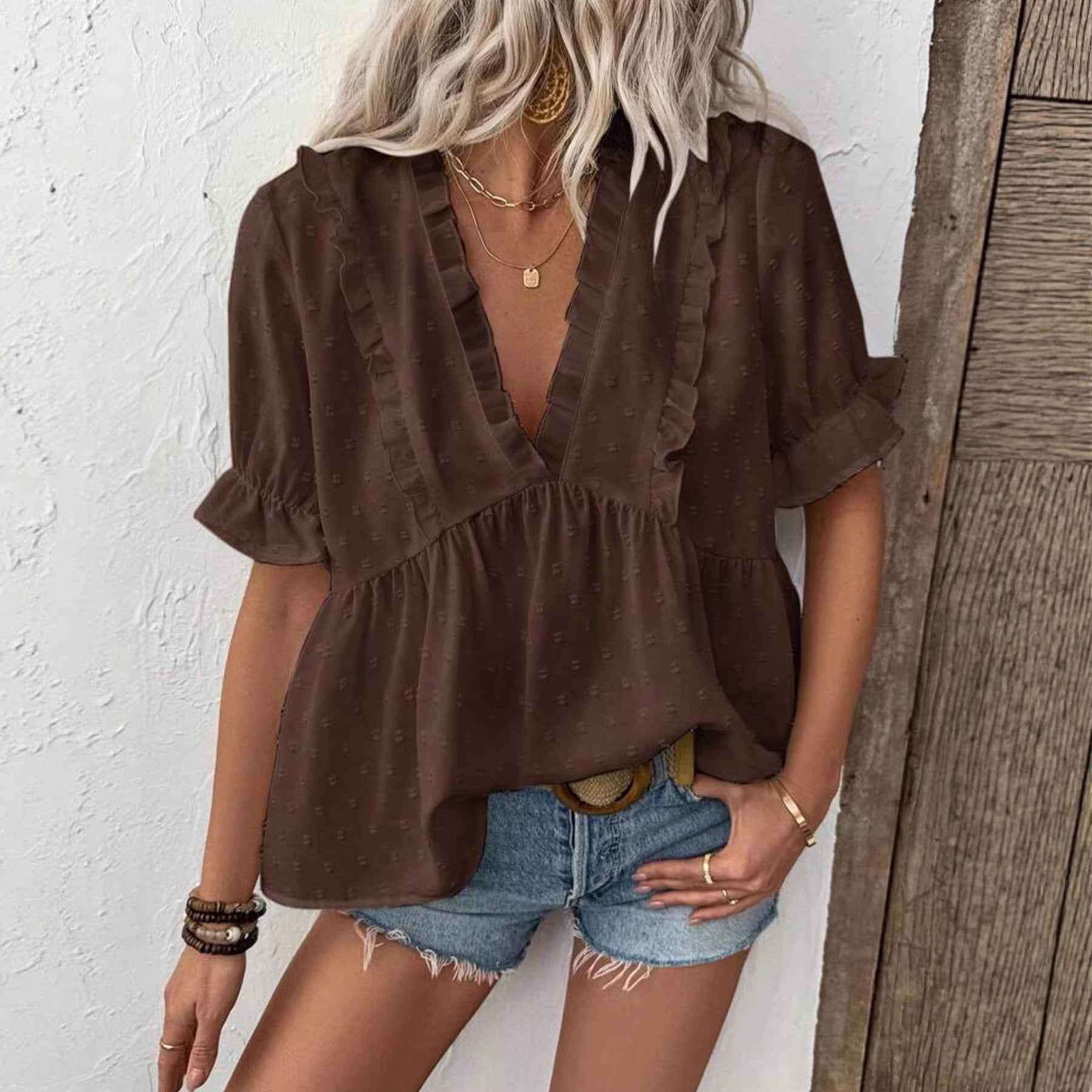 Women's French-Style Short Sleeve V-Neck Top — Plus Size