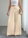 Pleated Wide-Leg Pants — Elastic Waist, Drawstring, 4 Colours, S–XXL