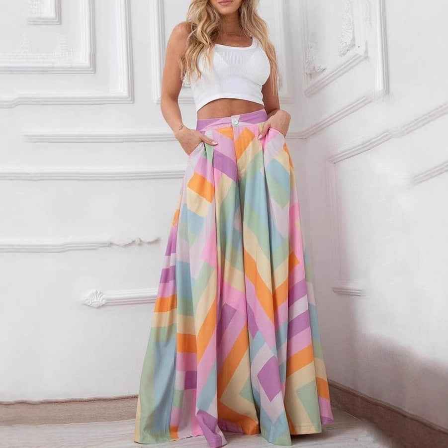 High-Waist Wide-Leg Spandex Pants – Pockets, Bold Colours