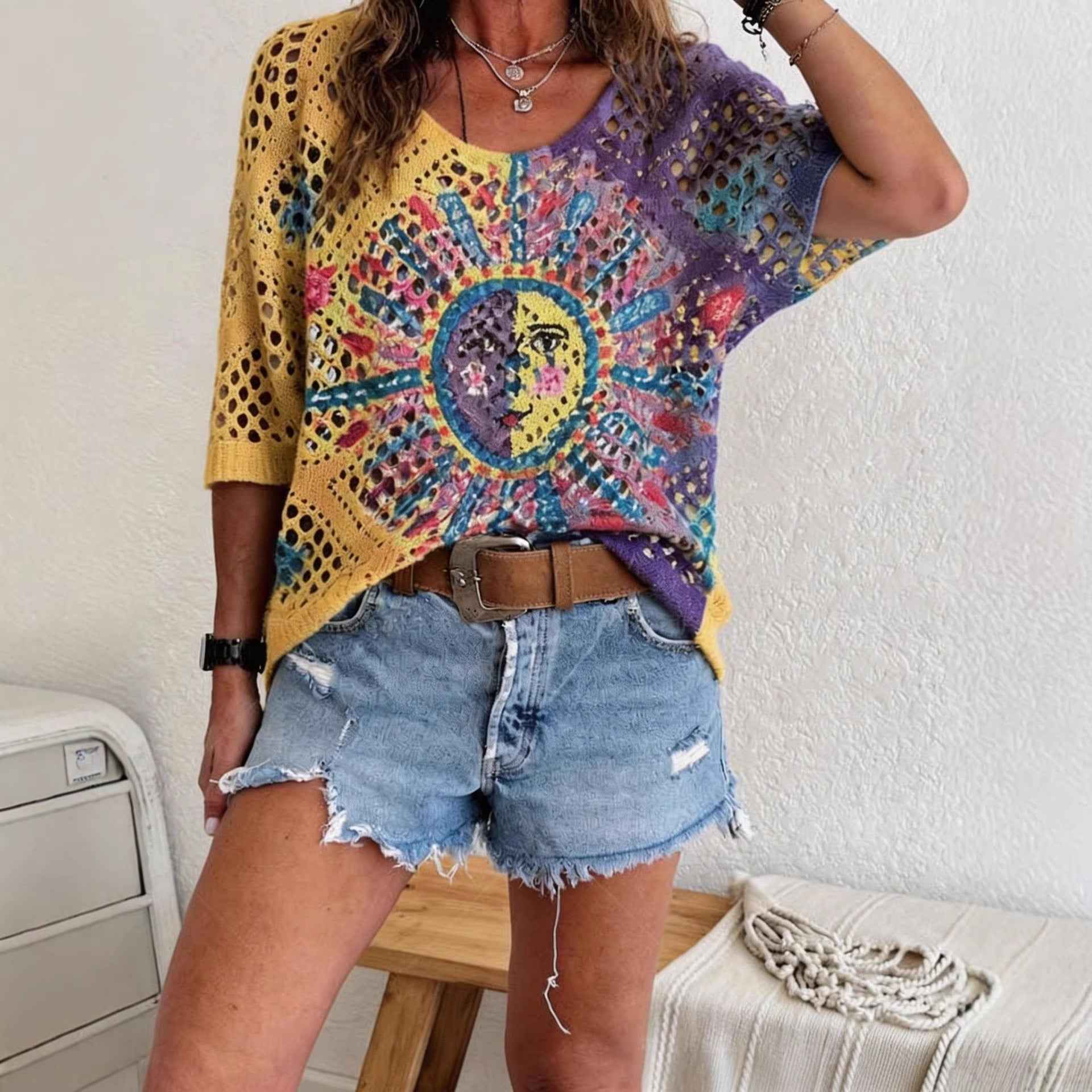 Women's 3D Knit Batwing Sweater – Hollowed-Out Elegant Design