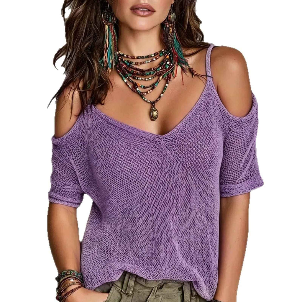 Off-Shoulder Ribbed Knit Top — Elegant Pullover
