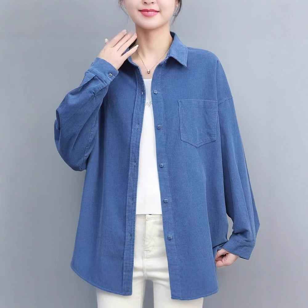 Women's Ruffle Patchwork Long-Sleeve Relaxed Shirt — 3 Colours, M–4XL