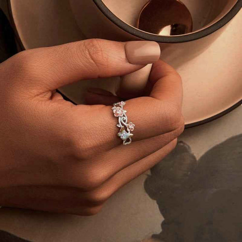 925 Sterling Silver Cherry Blossom & Butterfly Open Ring