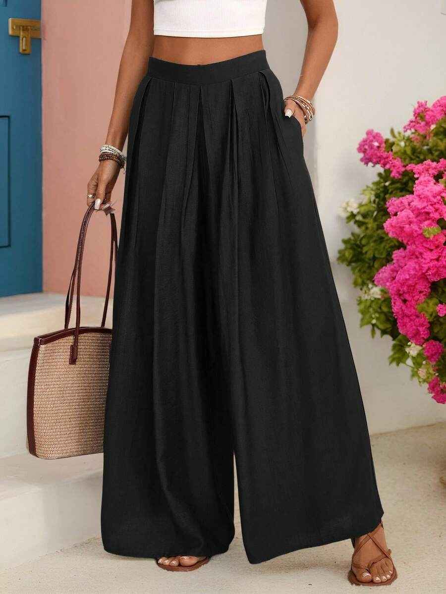 Mid-Waist Loose-Fit Casual Pants