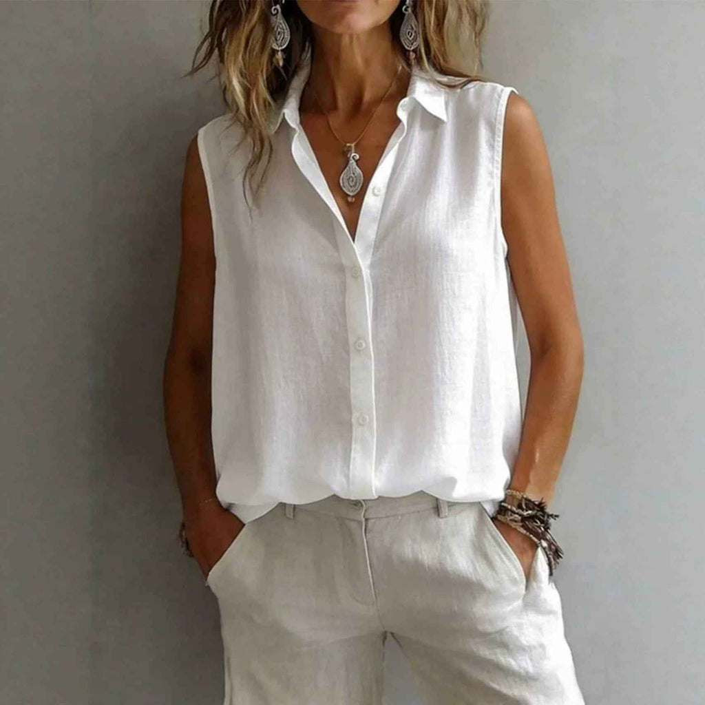 Lapel Sleeveless Patchwork Casual Shirt