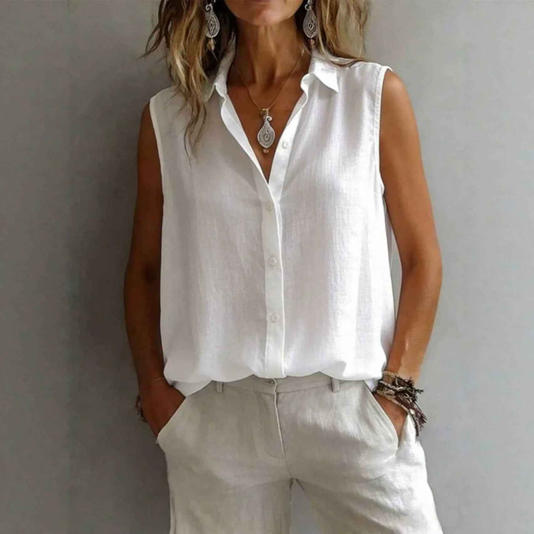 Lapel Sleeveless Patchwork Casual Shirt
