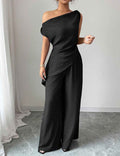 Off-Shoulder Sleeveless Top & Wide-Leg Pants Two-Piece Set