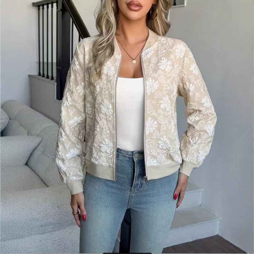 Women's Tweed Cropped Jacket, Elegant Baseball Coat