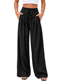 Womens High-Waisted Lace-Up Pleated Wide-Leg Casual Pants