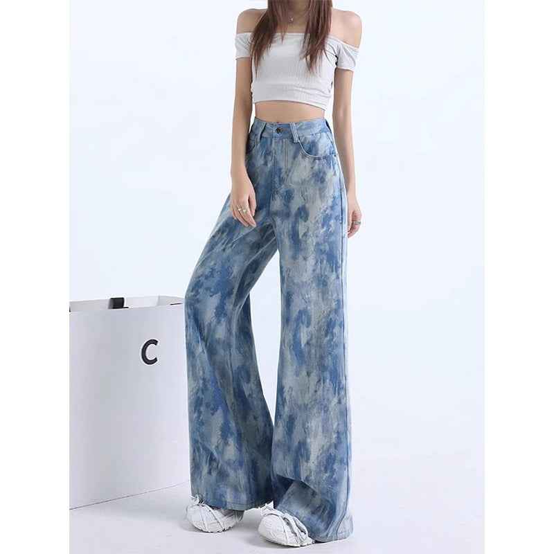 High-Waisted Flared Denim Pants – Painted Wash