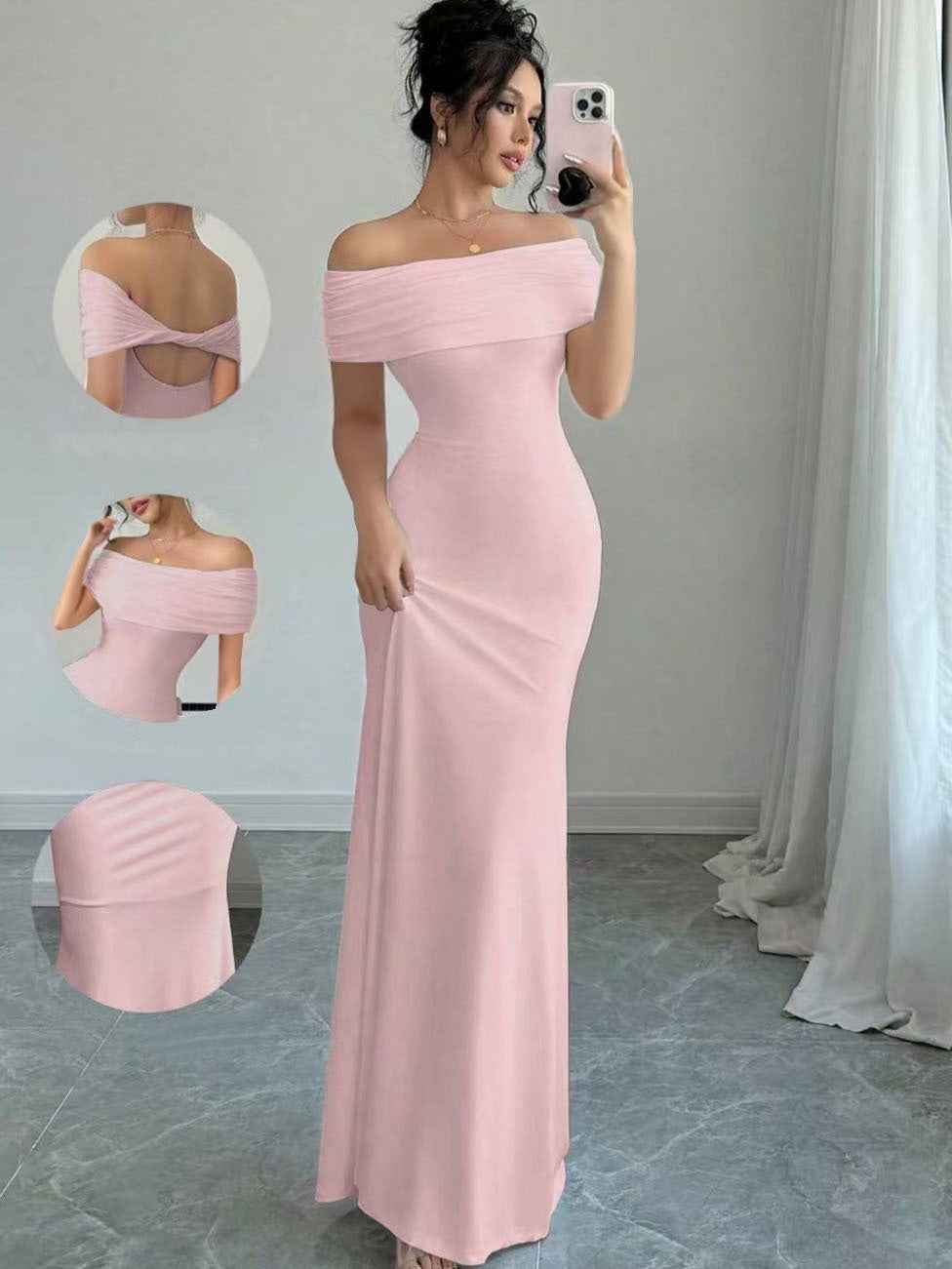 Off-Shoulder Maxi Bodycon Dress — 5 Colours, XS–XXL