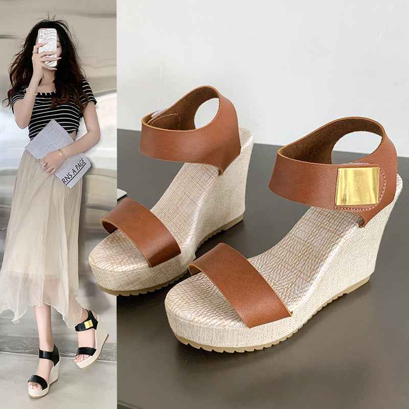 Velcro Strap Wedge Heel Sandals