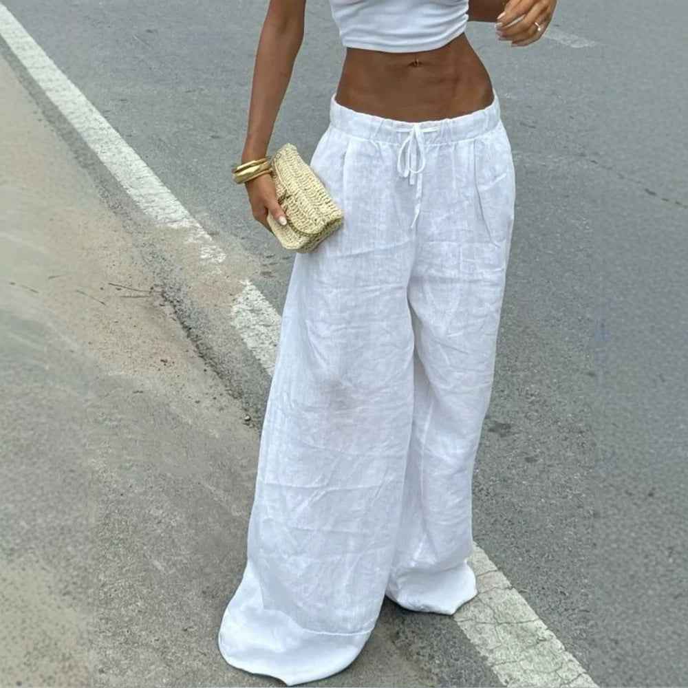 Womens Slim-fit Casual Loose-fitting Solid-color Trousers