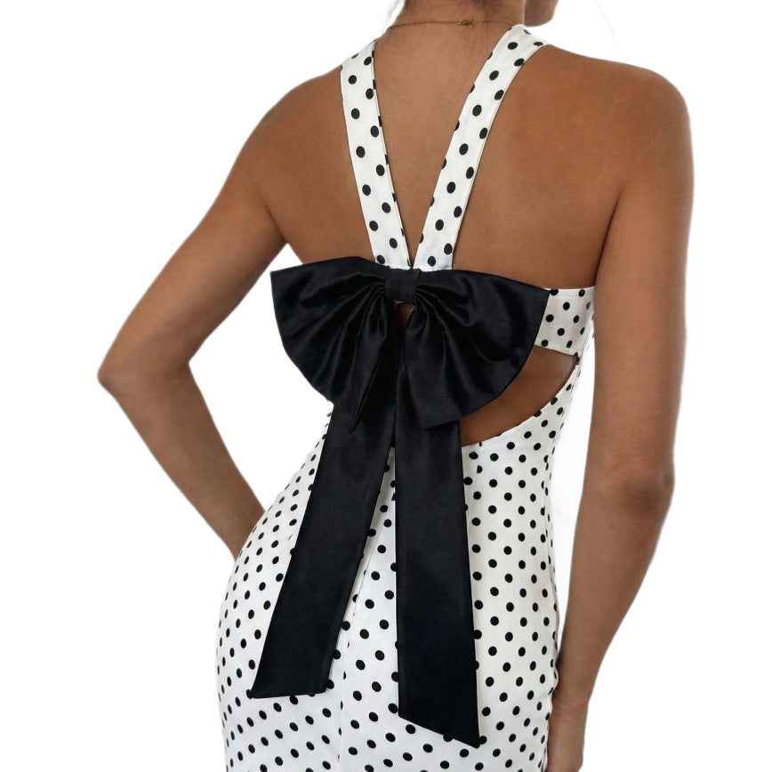 Polka Dot Strapless Bow-Back Midi Dress