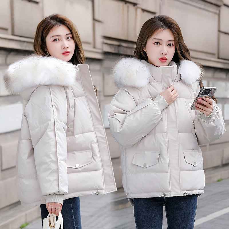 Cotton-padded Coat With A Thickened Large Fur Collar