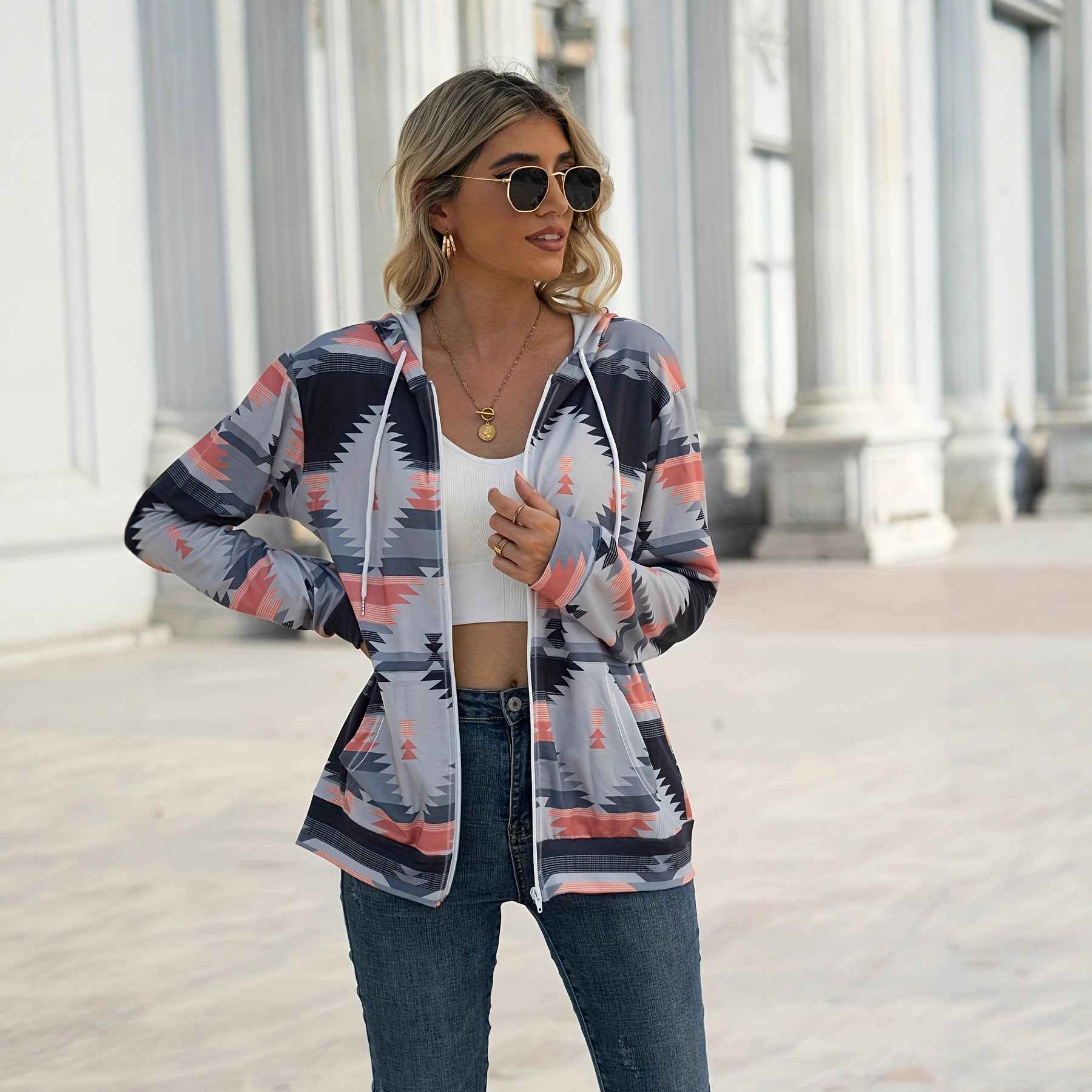 Printed Relaxed Fit Hoodie | Women's Casual Long Sleeve Sweatshirt