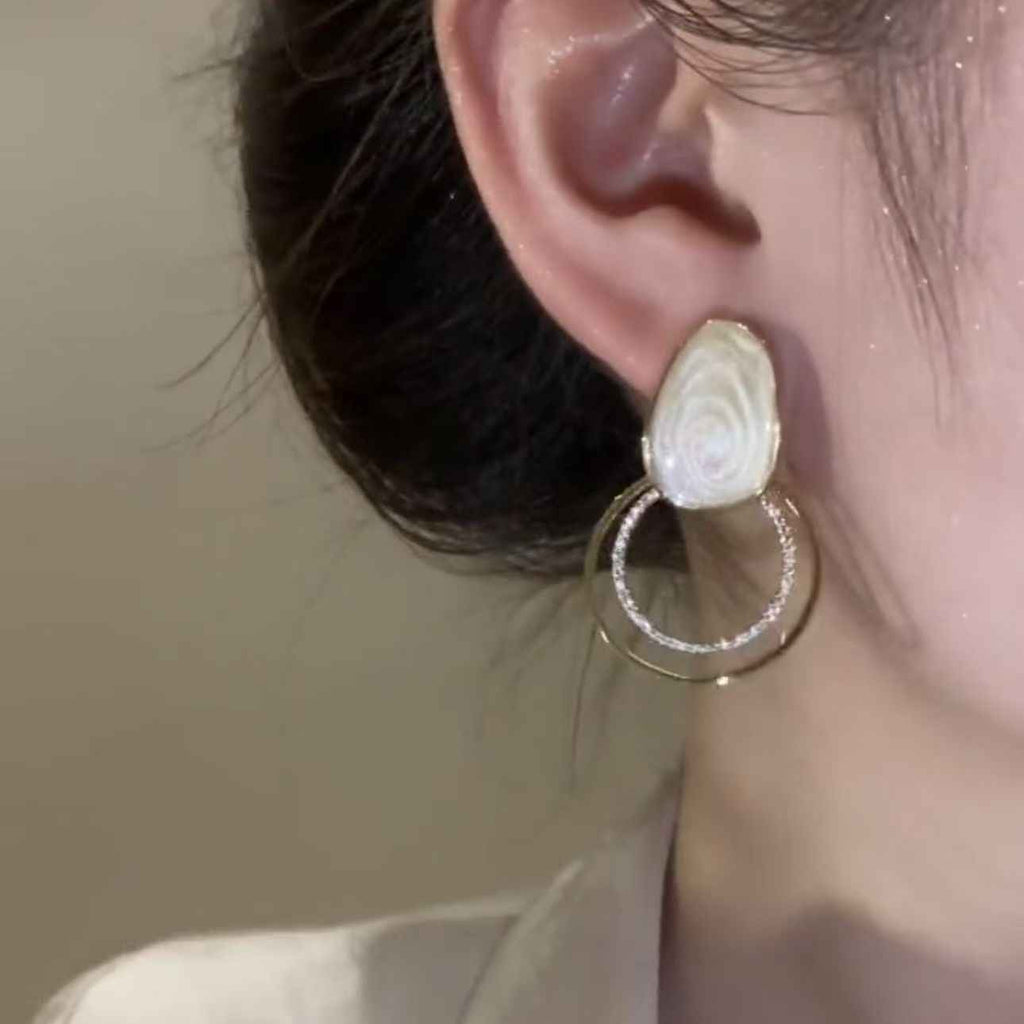 Trendy Sparkly Zircon Geometric Loop Drop Earrings, Premium Design Flattering For Square Face Ladies Accessories
