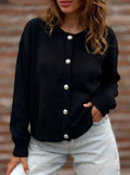 Womens Button-front Cardigan Long-sleeve Sweater