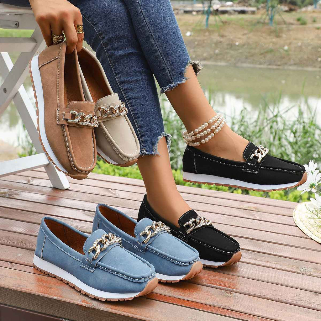 Metal-Accent Slip-On Loafers with Platform Sole
