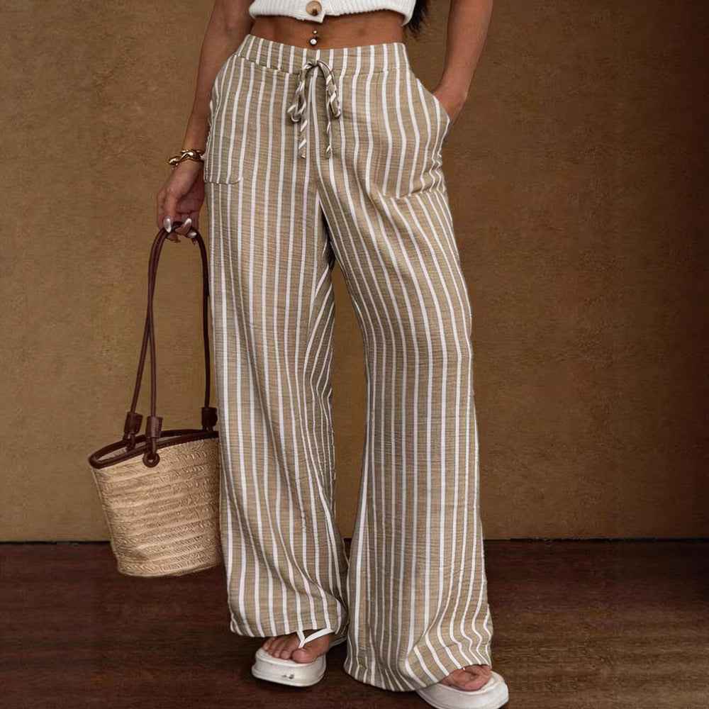 Striped Loose Wide-Leg Trousers with Elastic Waist