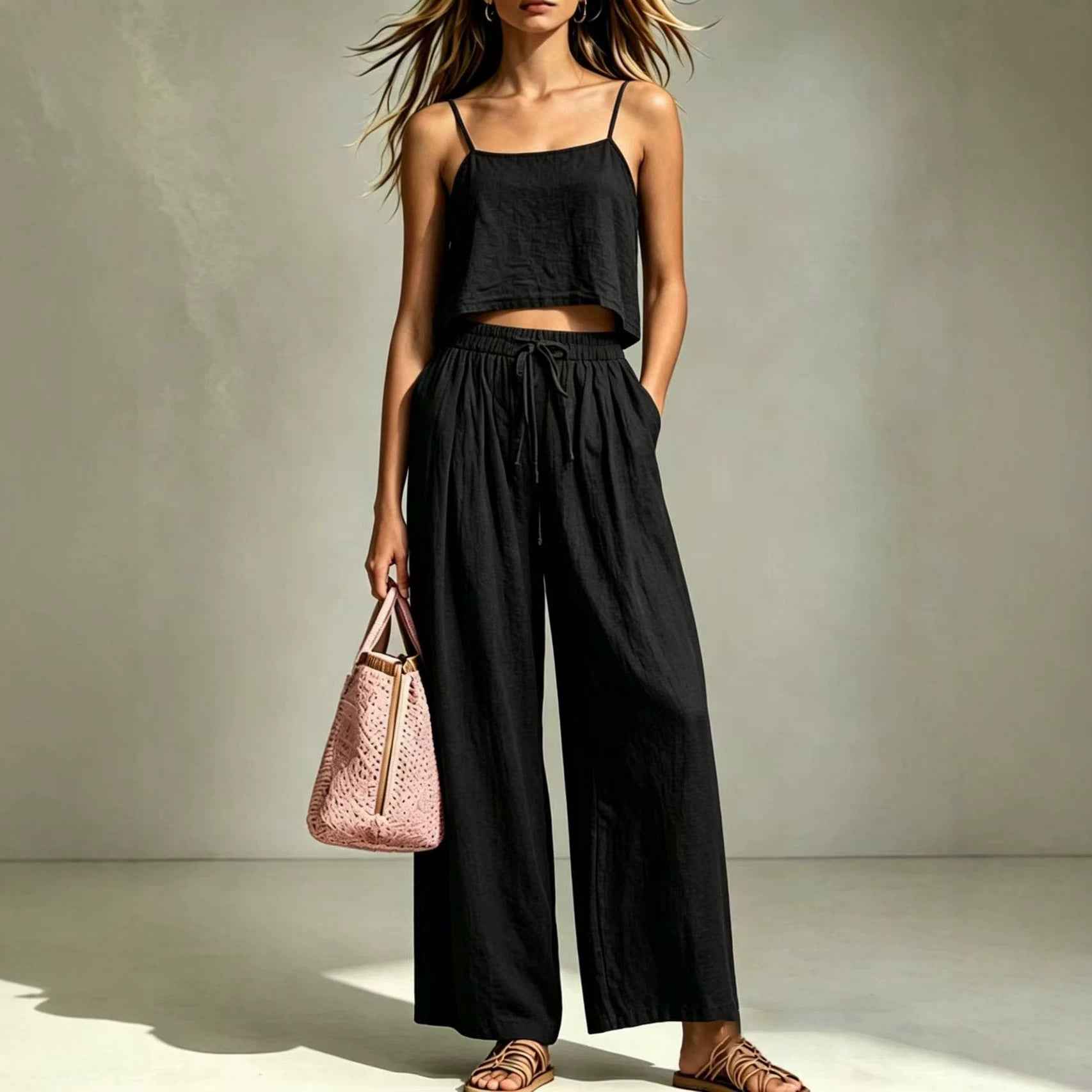 Fashion Casual Camisole And Wide-Leg Pants Set
