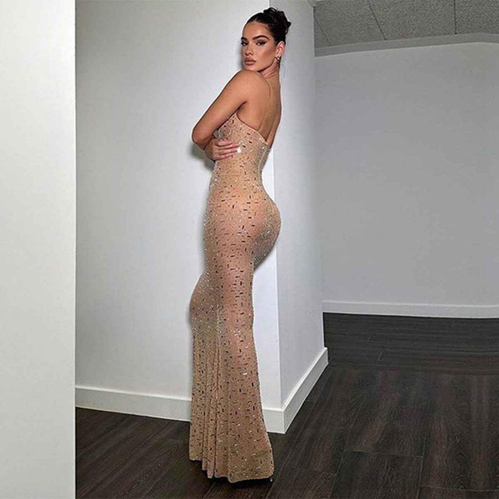 Strapless Sequin Mesh Slim-Fit Mermaid Maxi Dress