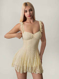 Apricot Lace Patchwork Summer A-Line Dress