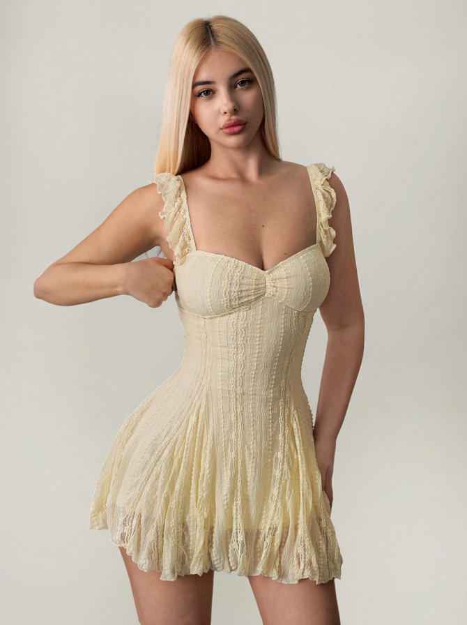 Apricot Lace Patchwork Summer A-Line Dress
