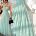 Womens Sleeveless Sheath Dress With Mesh One-Shoulder Design And Lace-Up Waist