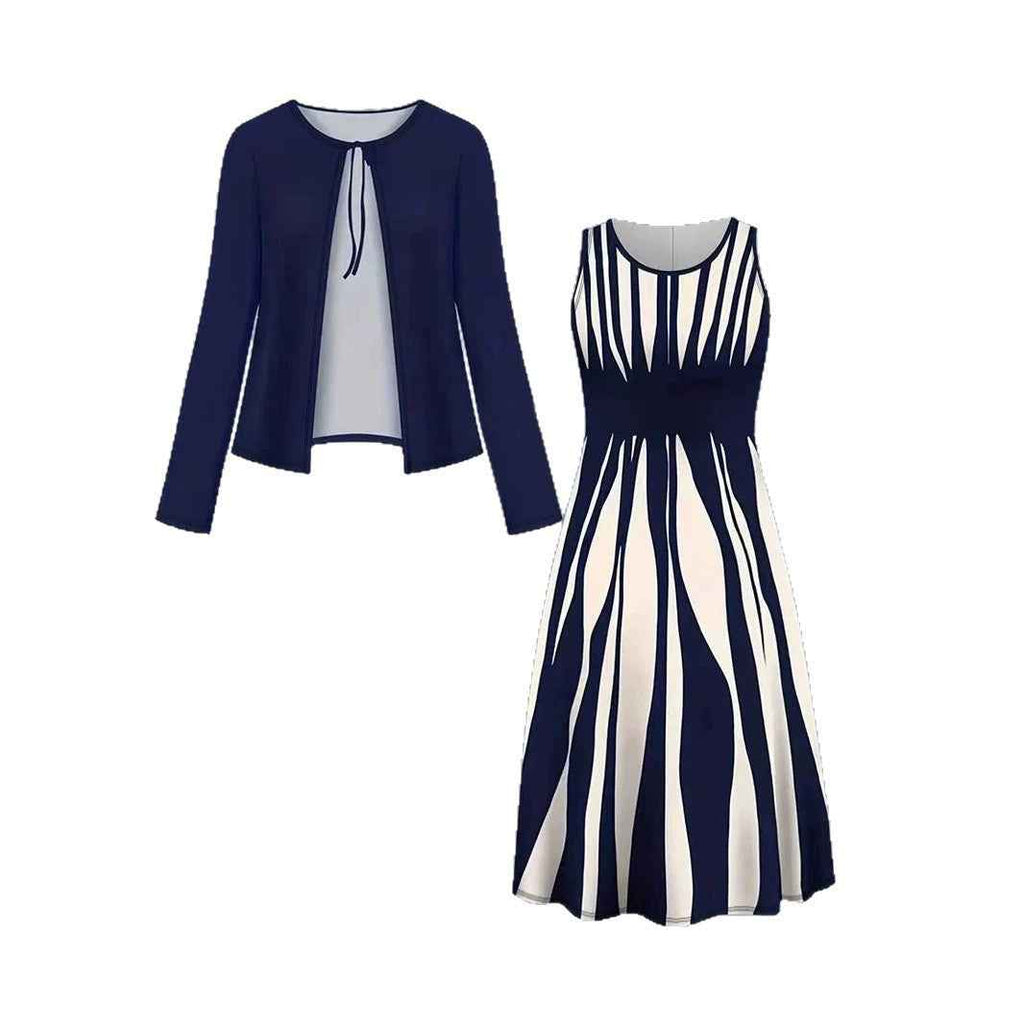 Color-block Elegant And Sophisticated Professional Coat Paired With A Dress Set