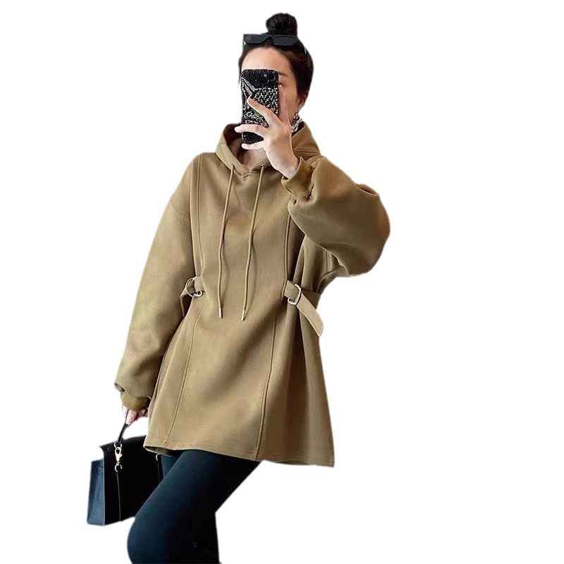Women's Mid-Length Drawstring Hoodie Sweatshirt