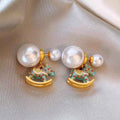 Year Of The Horse Pearl & Enamel Horse Earrings, Light Luxury Niche Autumn Winter Jewelry