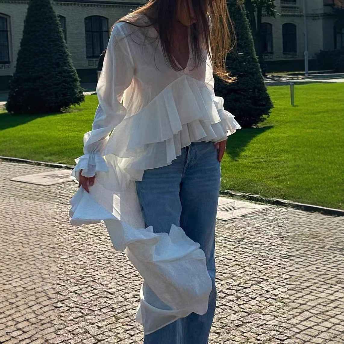 Casual Irregular Hem Shirt Womens Top