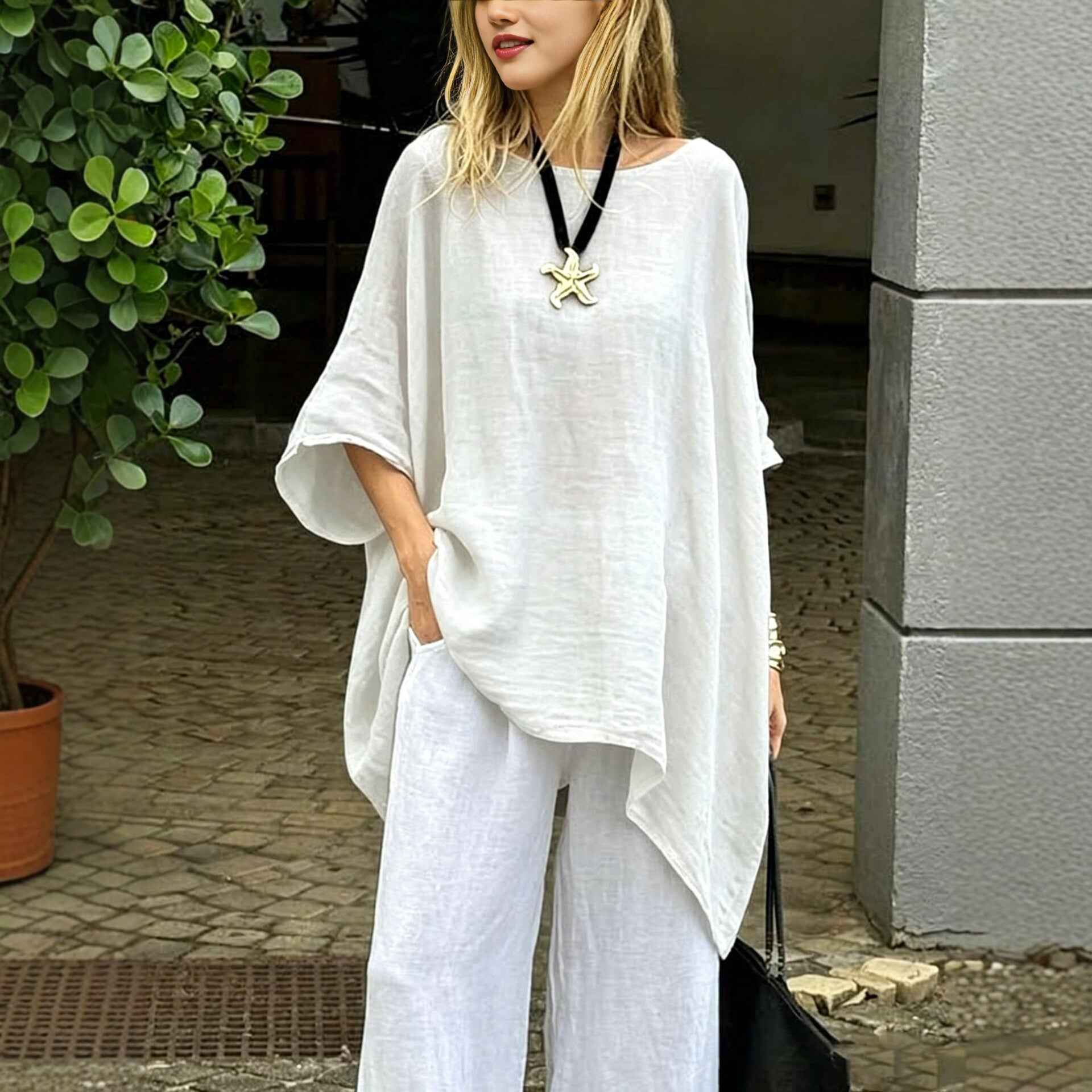 Women’s Asymmetric Hem Casual Top – 3/4 Sleeve Round-Neck | S–3XL