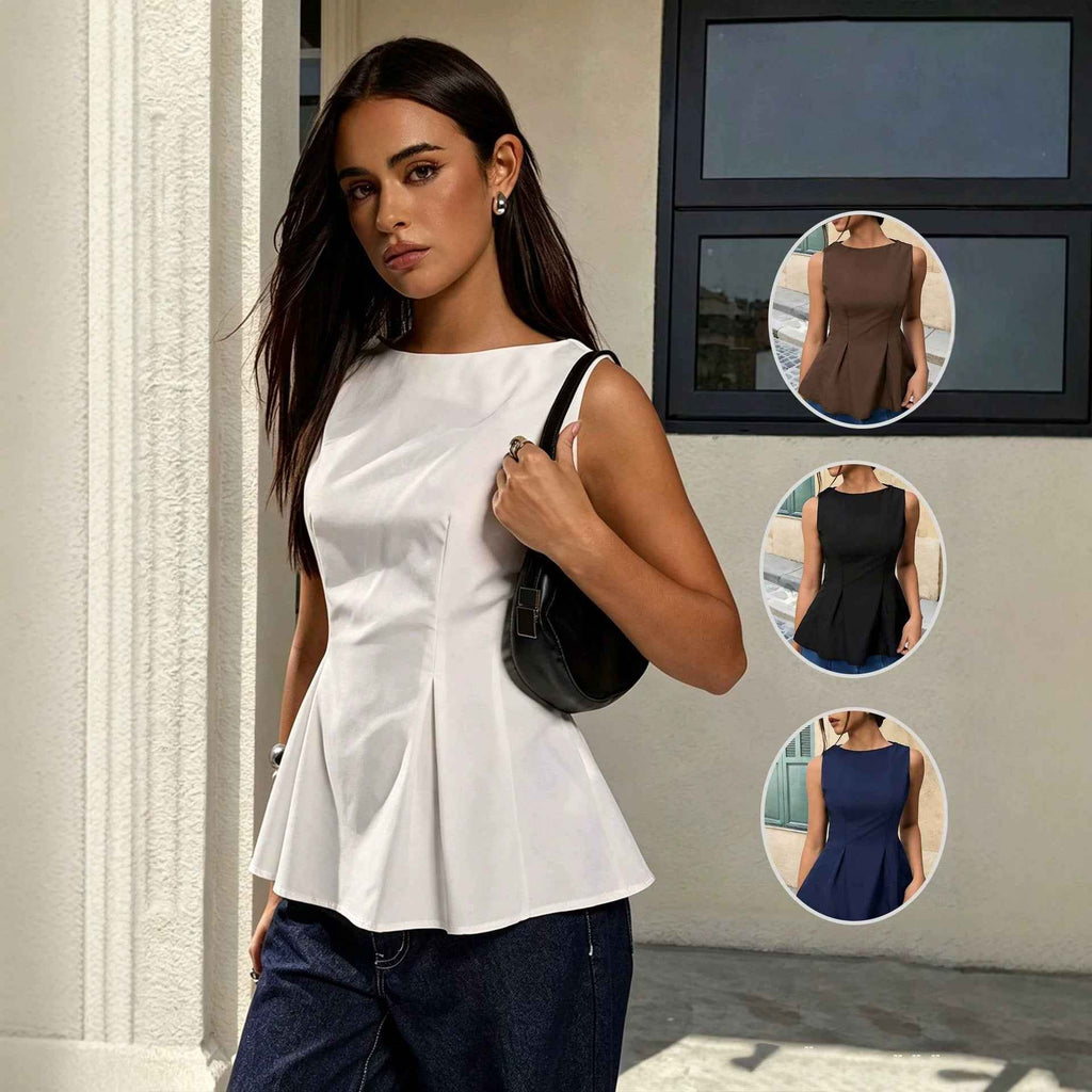 A-Line Ruffled Hem Sleeveless Top – Waist-Cinching
