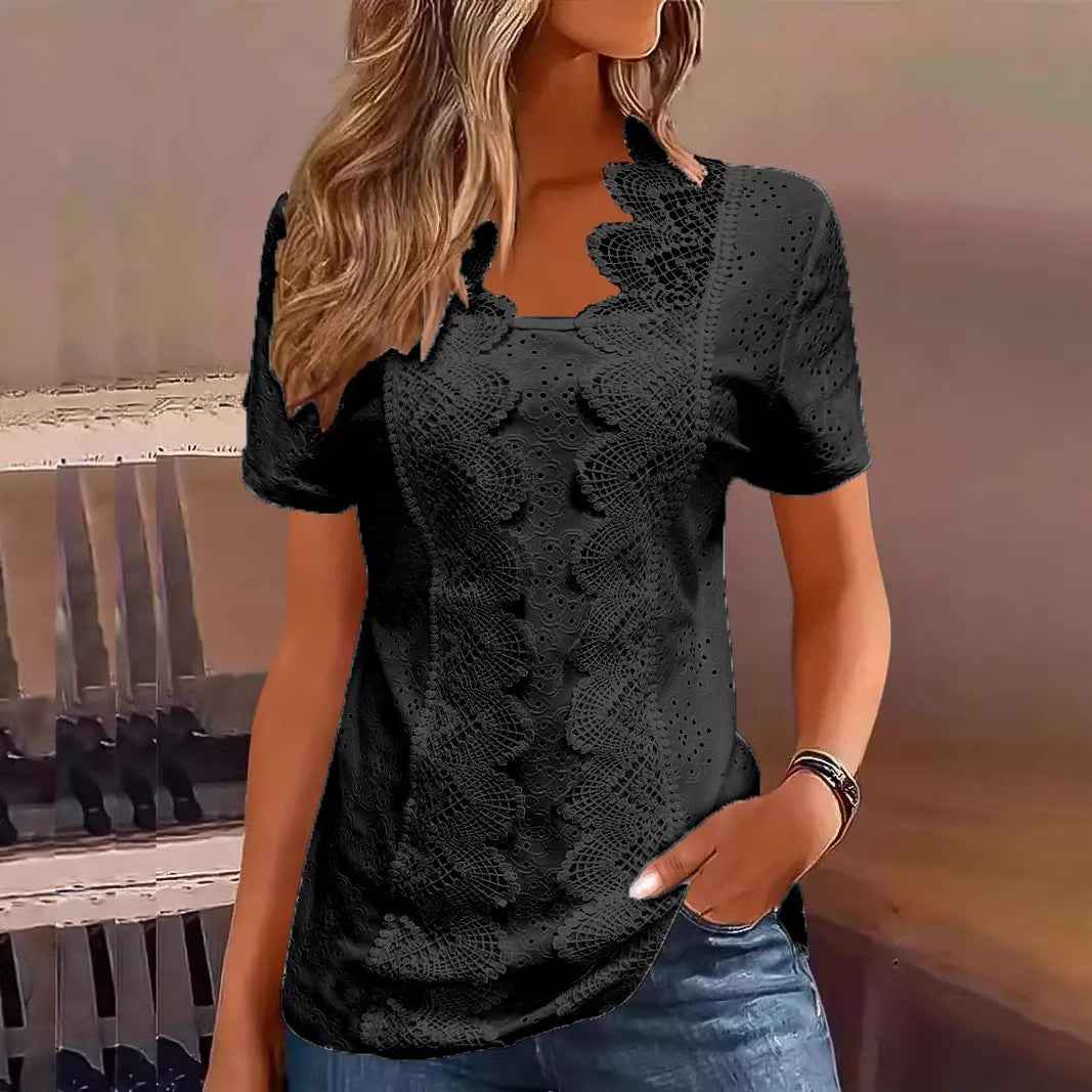 Plus-Size Casual Short-Sleeve Top – Black | Sizes 1XL–5XL