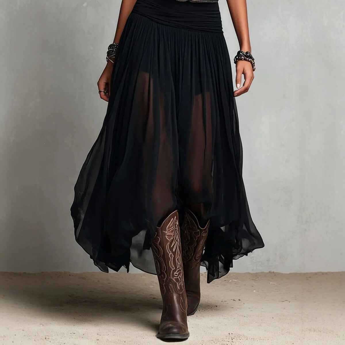 Sheer Pleated A-Line Sleeveless Maxi Dress