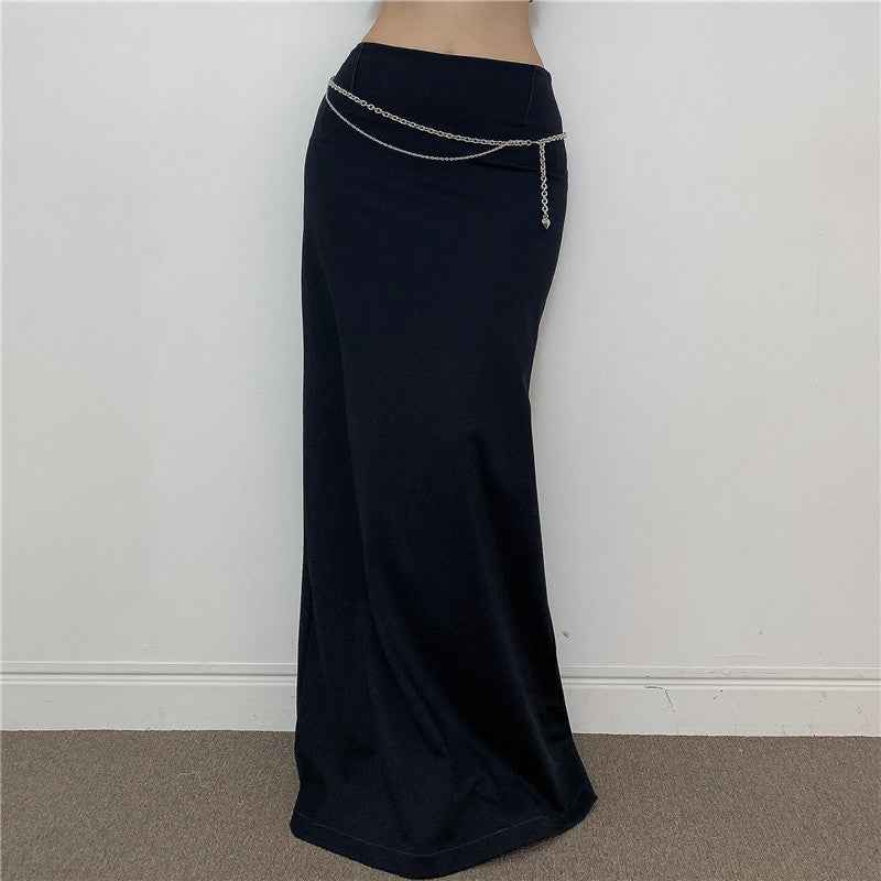 Knitted Slim-fit Solid-color One-piece Slit Midi Skirt
