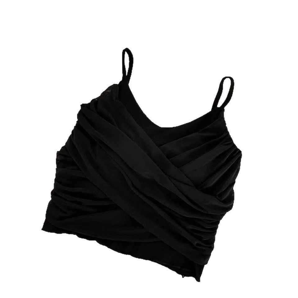 Women's Mesh-Panel Crop Top – A-Line Cotton Blend, One Size