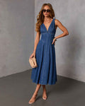Distressed Denim Halter Mini Dress – Open Back Slim Fit