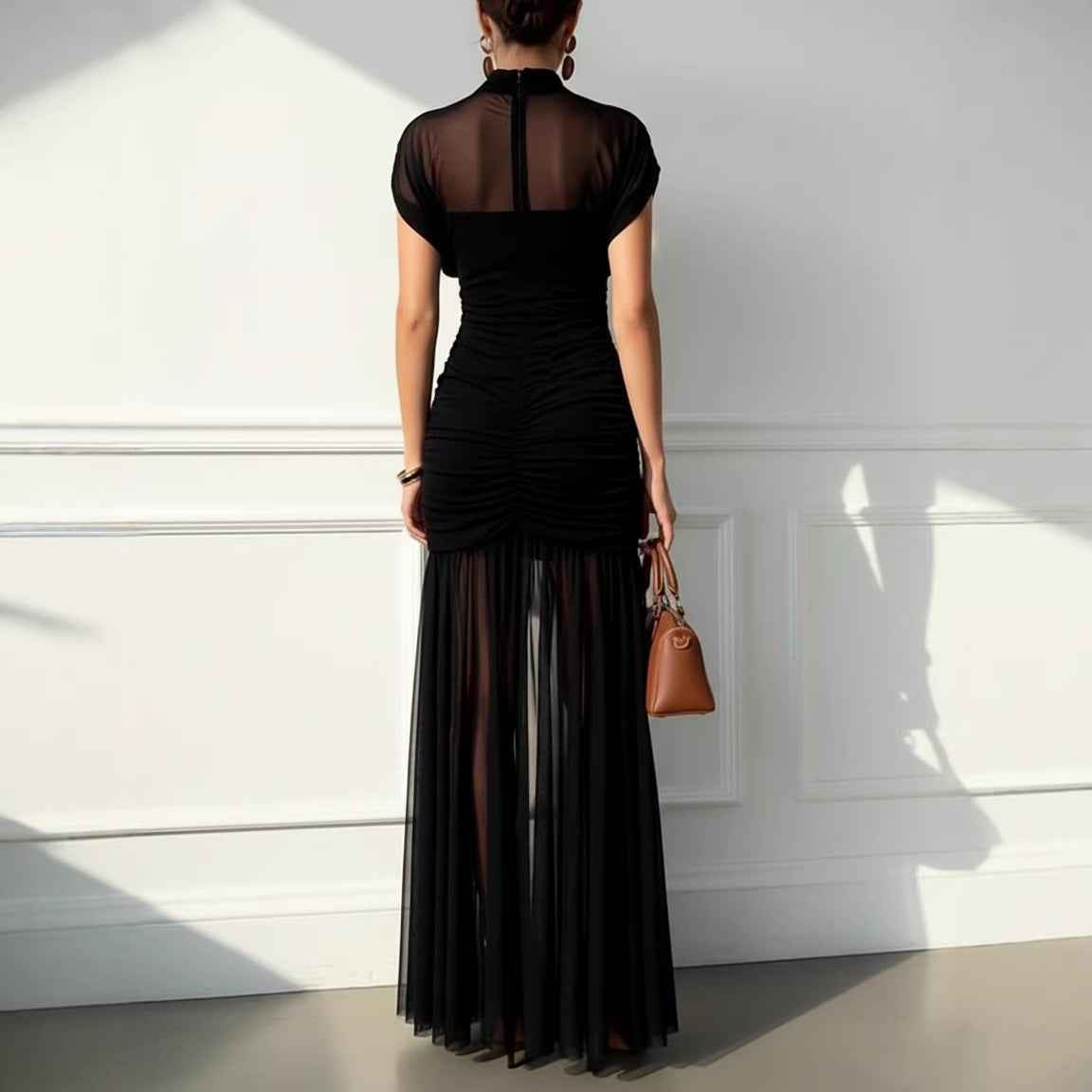 Solid-color Sheath Mesh Dress For Women