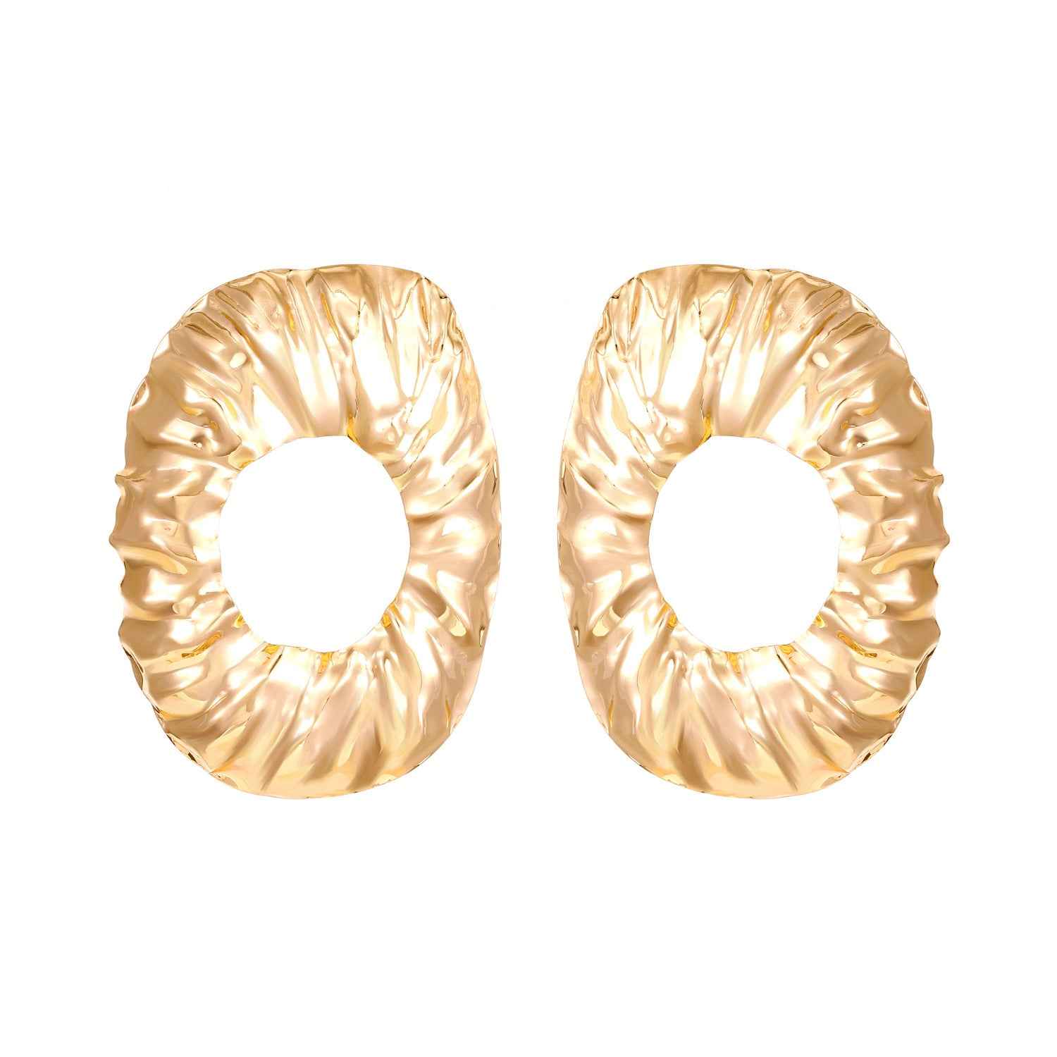 Bold Retro Irregular Geometric Stud Earrings, European American Popular Lava Wrinkled Metal Texture Fashion Women Accessories