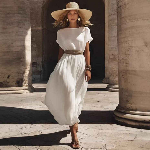 Asymmetric Short-Sleeve Dress for Women – Relaxed Fit