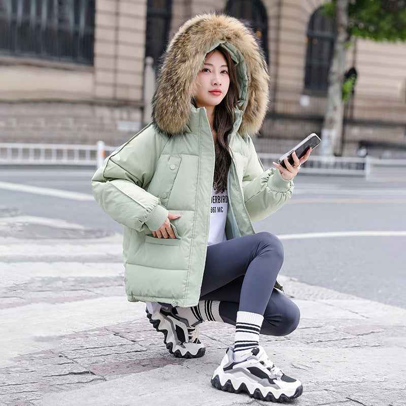 Cotton-padded Coat With A Thickened Large Fur Collar
